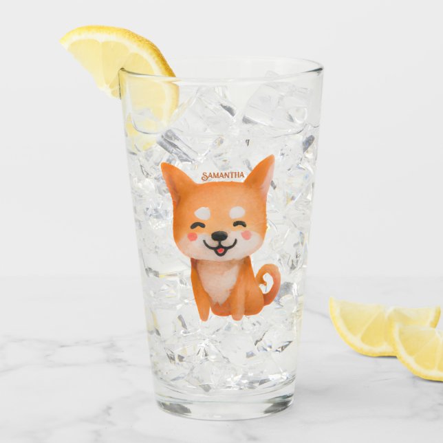 Niedlich lächelnd Shiba Inu Glas (Vorderseite Ice)