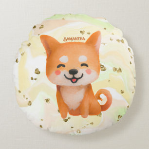 Niedlich lächelnd Shiba Inu Rundes Kissen