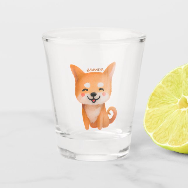 Niedlich lächelnd Shiba Inu Schnapsglas (Vorderseite)