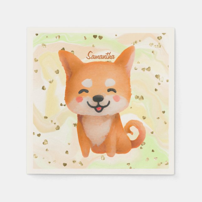Niedlich lächelnd Shiba Inu Serviette (Vorderseite)