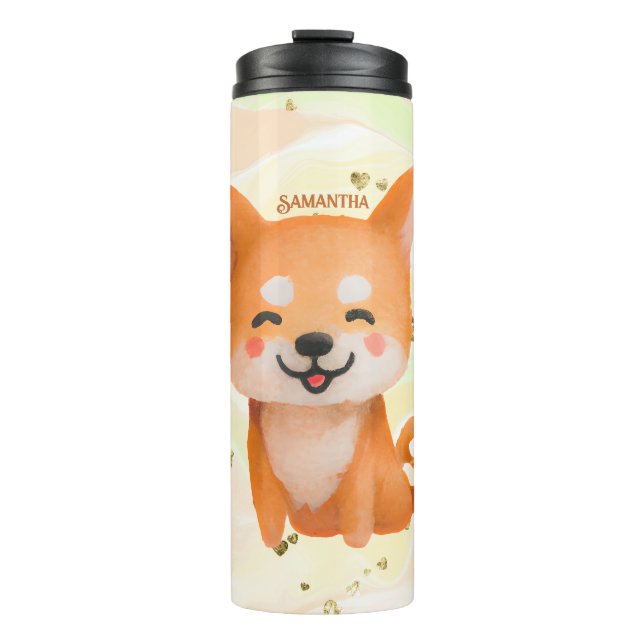 Niedlich lächelnd Shiba Inu Thermosbecher (Vorderseite)