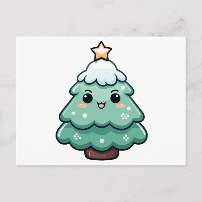 Niedlich lächelnd Weihnachtsbaum Illustration Feiertagspostkarte (Vorderseite)