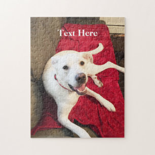 Niedlich lächelnd weißer Welpenhund Weihnachten Puzzle