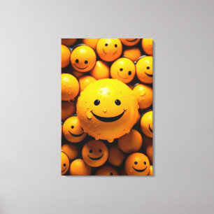 Niedlich lächelnde gelbe Emoji für die Verbreitung Leinwanddruck