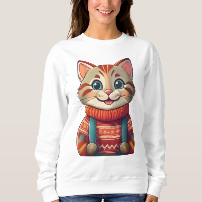 Niedlich lächelnde Katze Sweatshirt (Vorderseite)