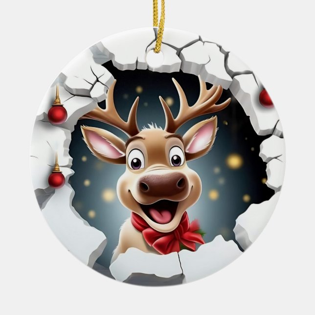 Niedlich lächelnde Rentiere durchbrechen Keramik Ornament (Vorne)