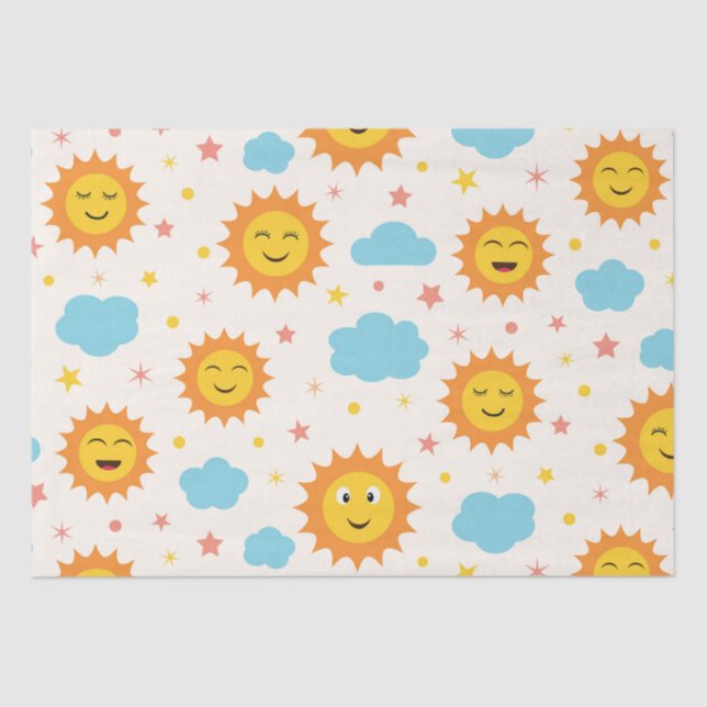 Niedlich Lächelnde Sonne mit Wolken und Sternen Pa Seidenpapier (Vorderseite)