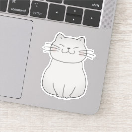 Niedlich Lächelnde weiße Katze Zeichnend Cartoon Aufkleber