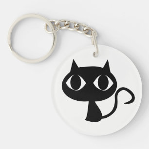 Niedlich Lächelnder Black Cat Schlüsselanhänger