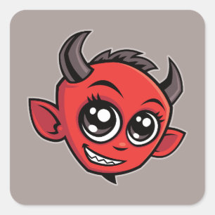 Niedlich lächelnder Cartoon Devil Quadratischer Aufkleber