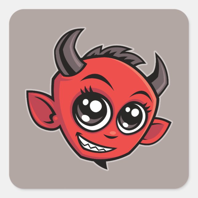 Niedlich lächelnder Cartoon Devil Quadratischer Aufkleber (Vorderseite)