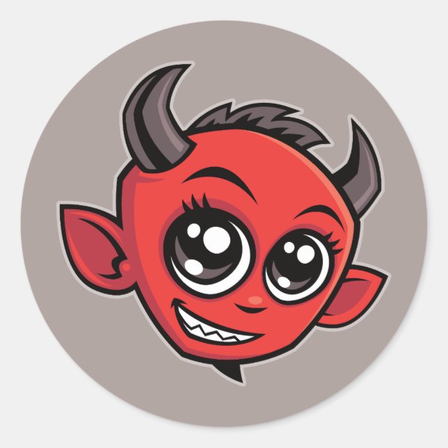 Niedlich lächelnder Cartoon Devil Runder Aufkleber (Vorderseite)