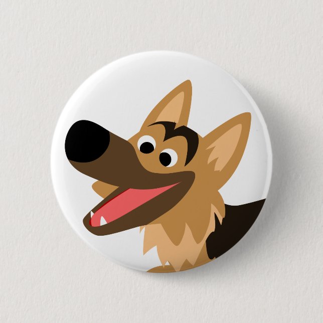 Niedlich Lächelnder Cartoon German Shepherd Button (Vorderseite)