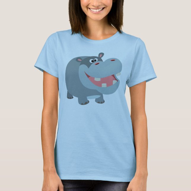 Niedlich Lächelnder Cartoon Hippo Frauen T - Shirt (Vorderseite)