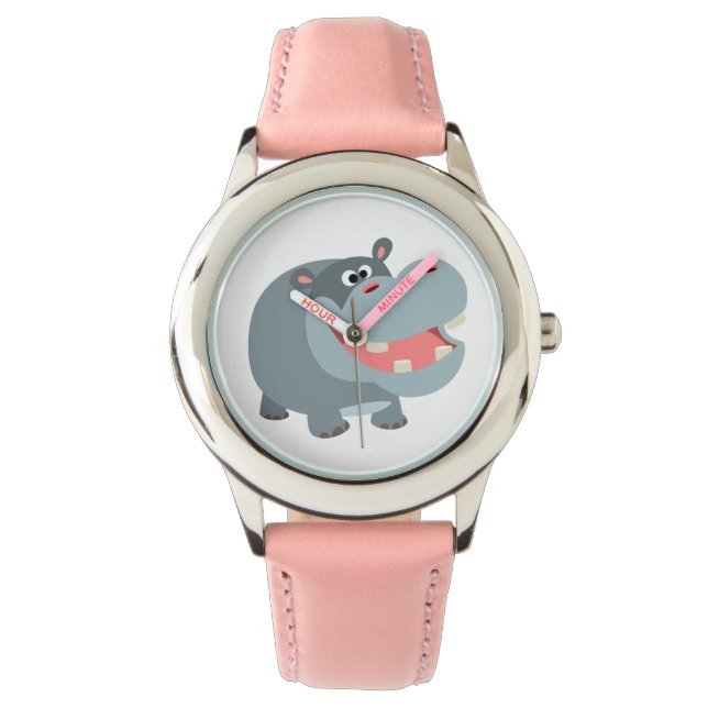 Niedlich Lächelnder Cartoon Hippo Watch Armbanduhr (Vorderseite)