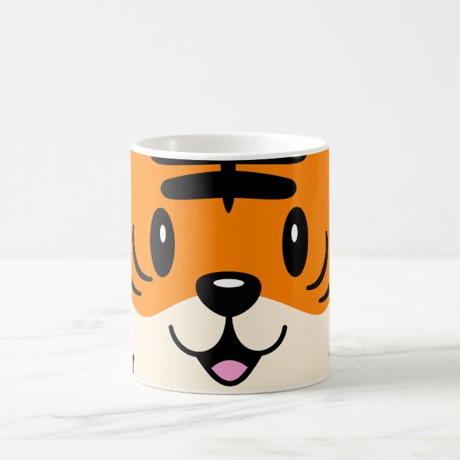 Niedlich Lächelnder Cartoon Tiger Kaffeetasse (Mittel)