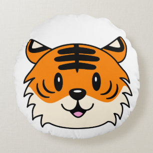 Niedlich Lächelnder Cartoon Tiger Rundes Kissen