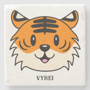 Niedlich Lächelnder Cartoon Tiger Steinuntersetzer