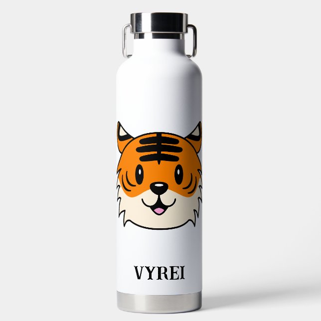 Niedlich Lächelnder Cartoon Tiger Trinkflasche (Vorderseite)