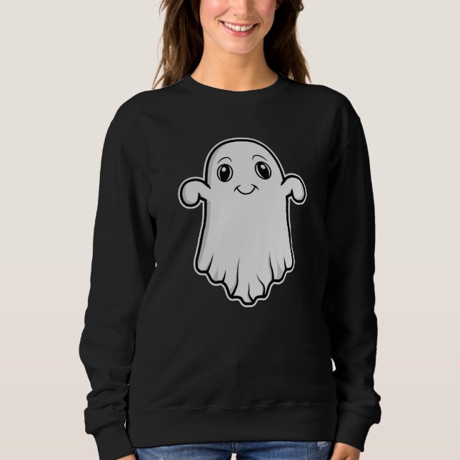 Niedlich Lächelnder Geist Cartoon Illustration Hal Sweatshirt (Vorderseite)