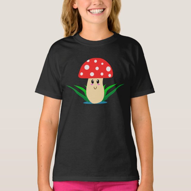 Niedlich lächelnder Mushroom Girl's T - Shirt (Vorderseite)