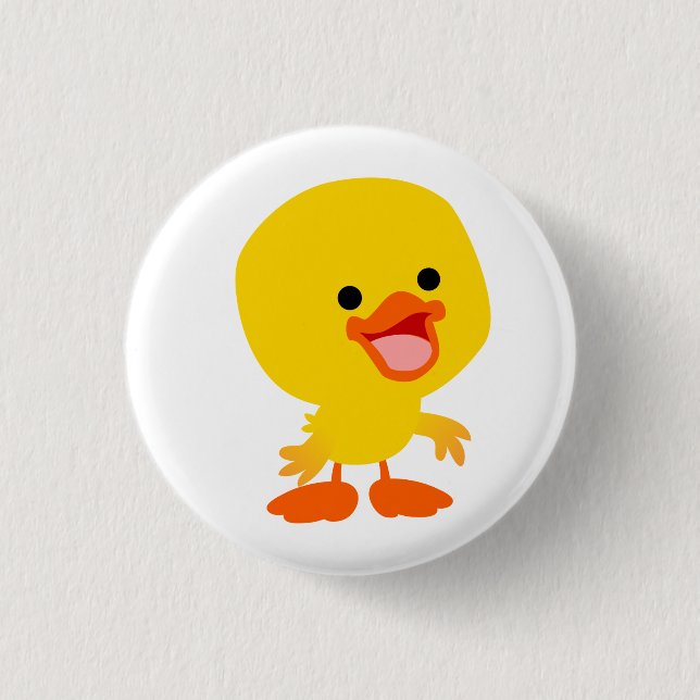 Niedlich Lächelndes Cartoon Duckling Button Abzeic (Vorderseite)