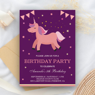 Niedlich Lachs Pink Zauberhafte Einhorn Geburtstag Einladungspostkarte