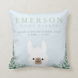 Niedlich Lama Birth Announcement Stats Kinderzimme Kissen