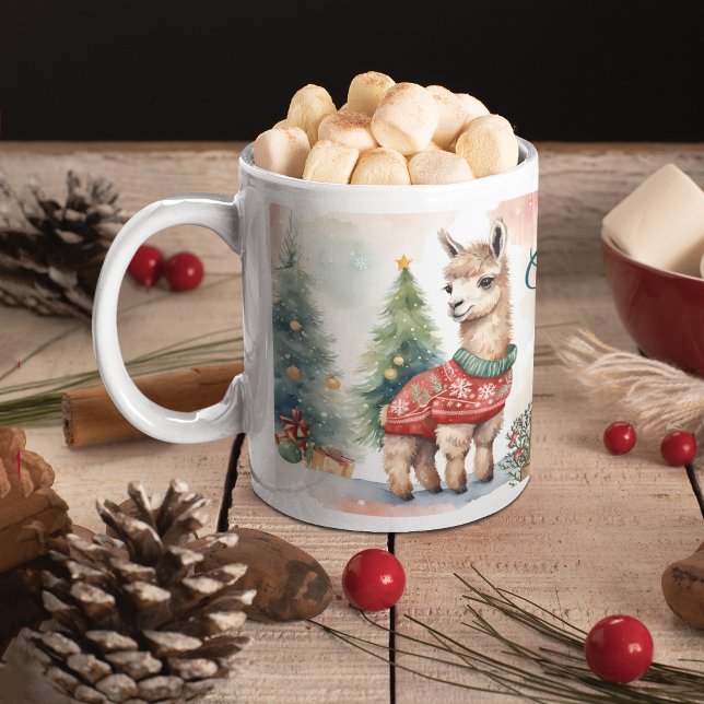 Niedlich Lamas Personalisierte Weihnachten Zweifarbige Tasse (Von Creator hochgeladen)