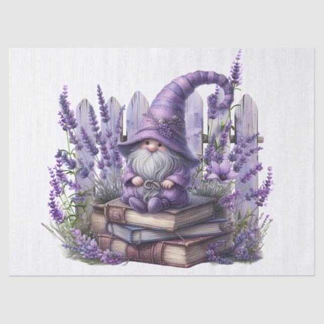 Niedlich Lavendel Floral Book Gnome Seidenpapier (Vorderseite)