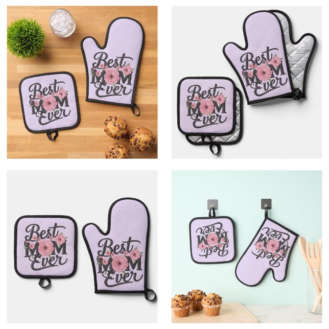 Niedlich Lavendel Lila Beste Mama je Ofenhandschuh & Topflappen-Set (Cute Lavender Purple Best Mom Ever Oven Mitt & Pot Holder Set
)