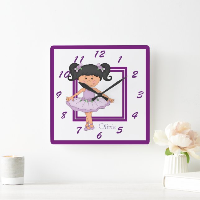 Niedlich Lavender Ballerina Personalisiert Quadratische Wanduhr (Zuhause)
