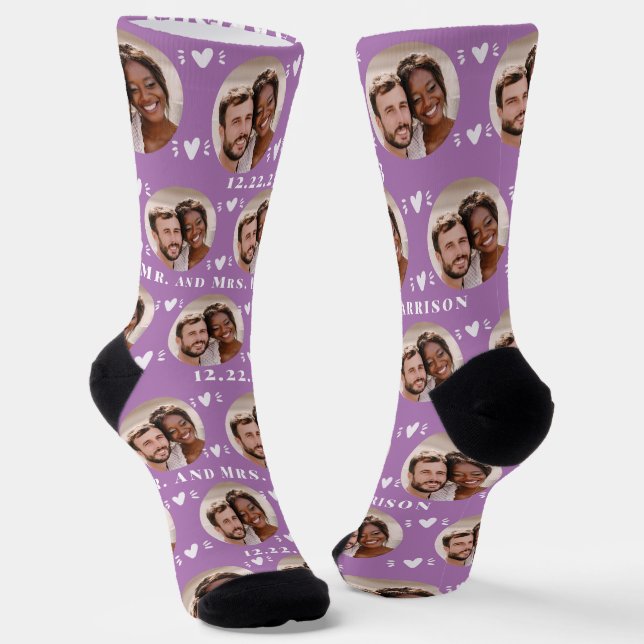 Niedlich Lavender Newlyweds Foto Wedding Socks Socken (Gewinkelt)