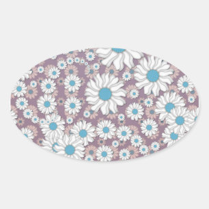 Niedlich Lavender White Blue Fantasy Daisies Ovaler Aufkleber