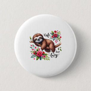 Niedlich Lazy Sloth Blume Button
