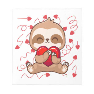 Niedlich Lazy Sloth Holding Heart Liebe Sloth Notizblock