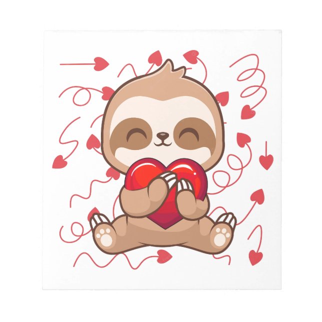 Niedlich Lazy Sloth Holding Heart Liebe Sloth Notizblock (Vorderseite)