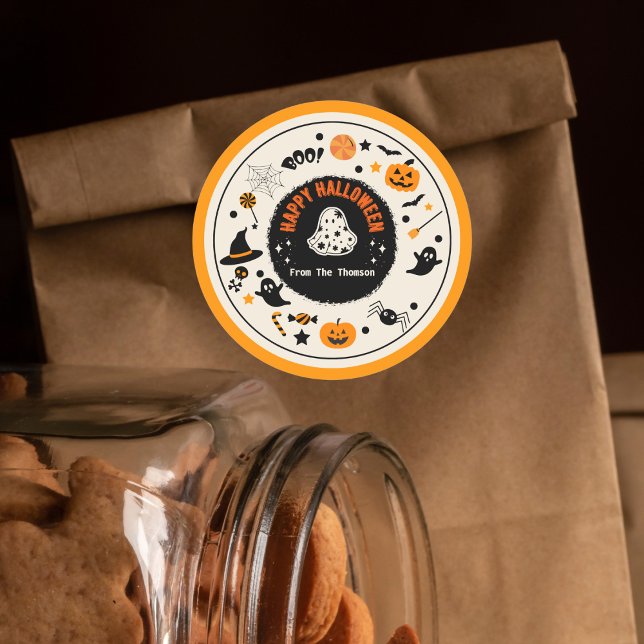 Niedlich lebendige Orange Halloween Illustration Runder Aufkleber (Von Creator hochgeladen)