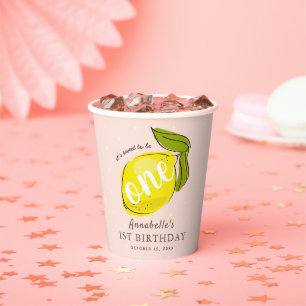 Niedlich Lemon 1. Geburtstag Pink Paper Cups Pappbecher