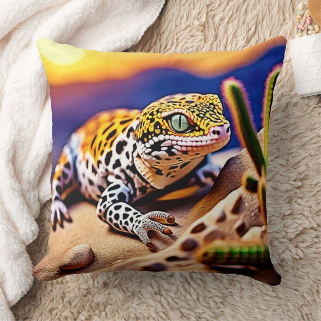 Niedlich Leopard Gecko Sunset Wüstendesign Kissen (Decke)