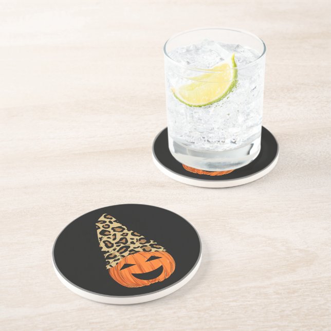Niedlich Leopard Hat Pumpkin Getränkeuntersetzer (Seite)