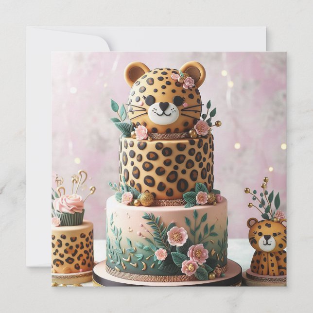 NIEDLICH LEOPARD KINDERGEBURTSTAG CAKE KARTE (Vorderseite)