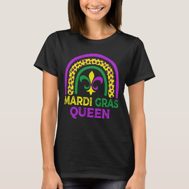 Niedlich Leopard Rainbow Mardi Gras Queen Women Gi T-Shirt (Vorderseite)