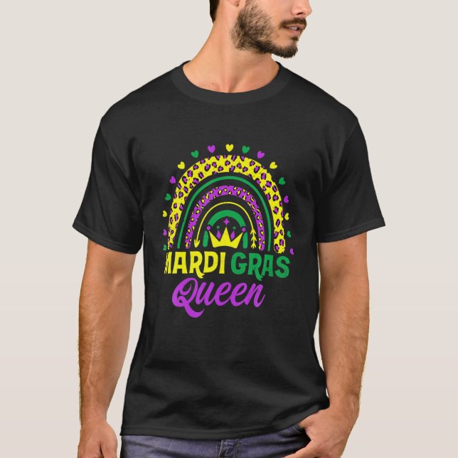 Niedlich Leopard Rainbow Mardi Gras Queen Women Gi T-Shirt (Vorderseite)
