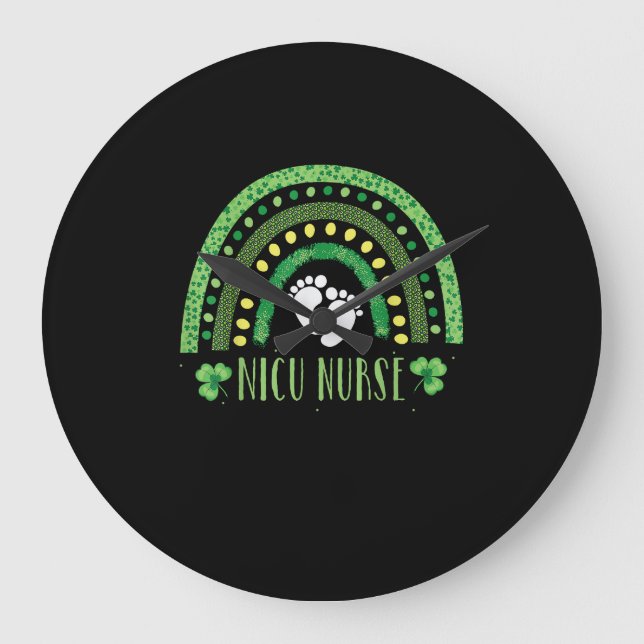 Niedlich Leopard Rainbow Nicu Nurse St Patricks Da Große Wanduhr (Vorderseite)