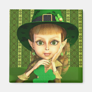 Niedlich Leprechaun Kleeblatt Girl Magnet