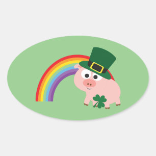 Niedlich Leprechaun Pig Ovaler Aufkleber