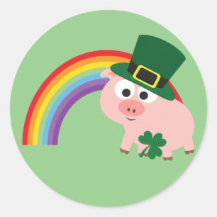 Niedlich Leprechaun Pig Runder Aufkleber