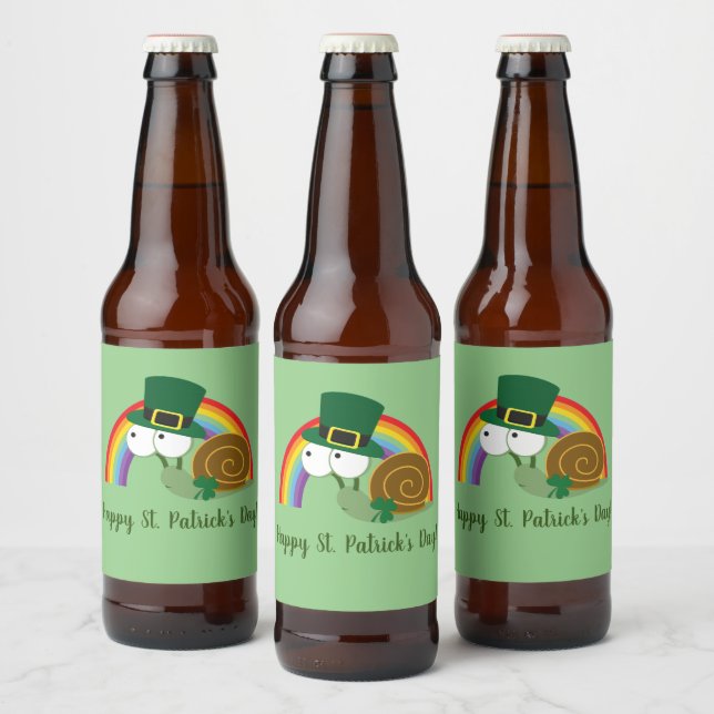 Niedlich Leprechaun St. Patrick's Day Snail Bierflaschenetikett (Flaschen)