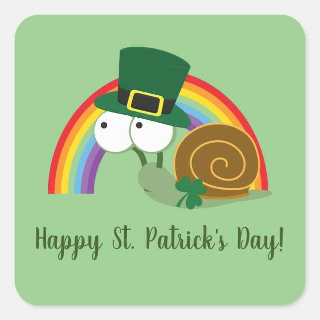 Niedlich Leprechaun St. Patrick's Day Snail Quadratischer Aufkleber (Vorderseite)